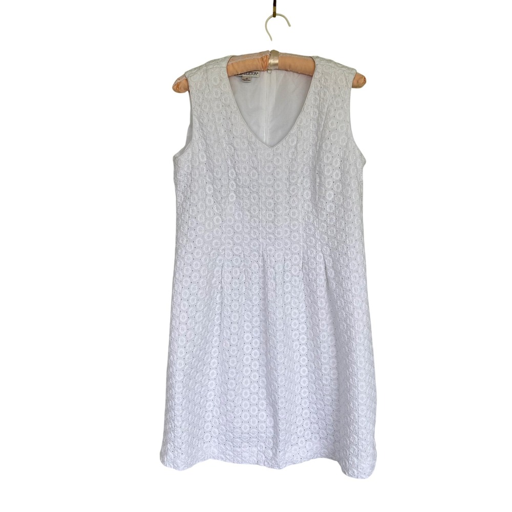 Pendleton Eyelet Lace Dress Women 12 White Cotton Sleeveless Shift V-Neck TJ244 - Picture 3 of 10